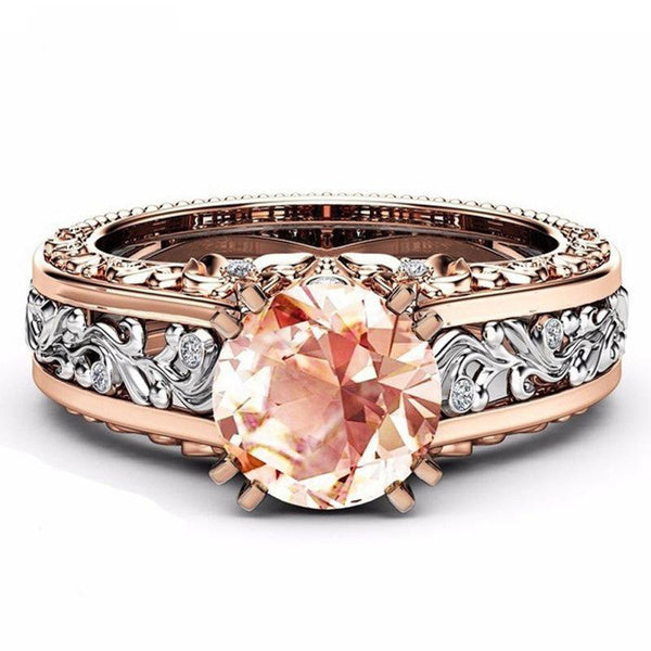 14K Rose Gold Plated Zirconia Ring for Women, Elegant Multi-Tone Statement Jewelry