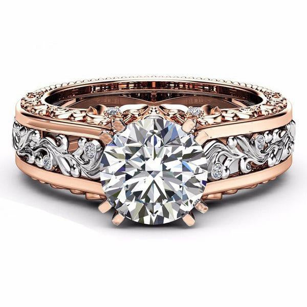 14K Rose Gold Plated Zirconia Ring for Women, Elegant Multi-Tone Statement Jewelry