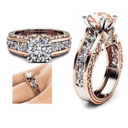 14K Rose Gold Plated Zirconia Ring for Women, Elegant Multi-Tone Statement Jewelry