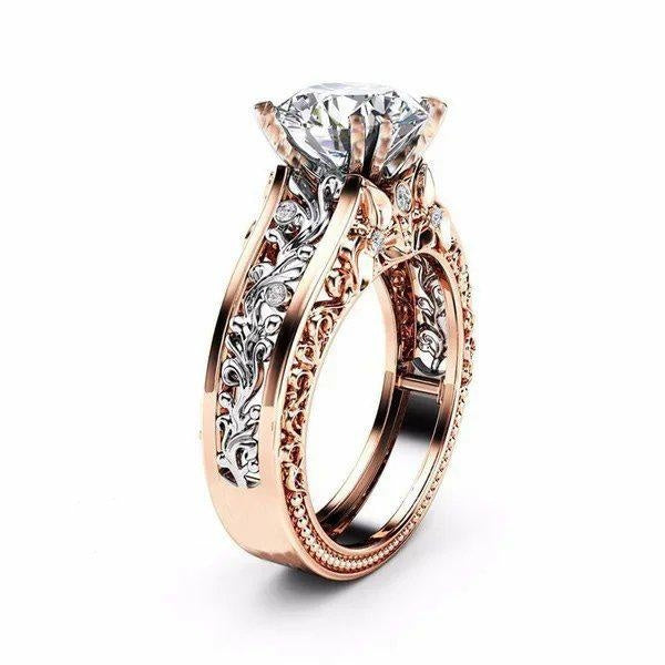 14K Rose Gold Plated Zirconia Ring for Women, Elegant Multi-Tone Statement Jewelry