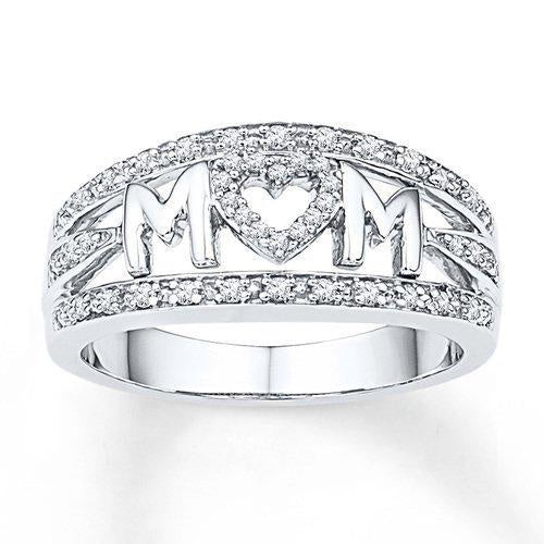 Sparkling Heart-Shaped MOM Ring – Unique Diamond Accent Mother’s Day Gift