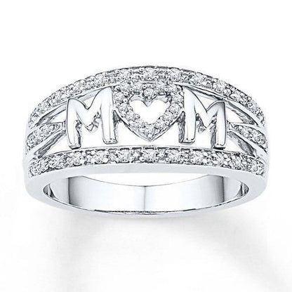 Sparkling Heart-Shaped MOM Ring – Unique Diamond Accent Mother’s Day Gift