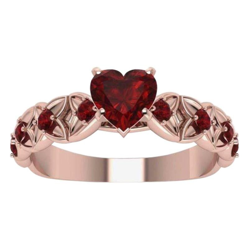 Rose Gold Heart-Shaped Ring with Red Crystal Inlay, Dainty Micro Zirconia Wedding Band