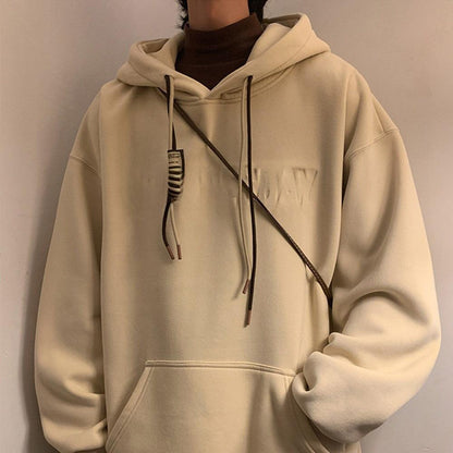 Heavyweight Fleece Hoodie for Men, Warm Thickened Vintage American Style, Winter Thermal Pullover with Hood