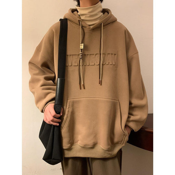 Heavyweight Fleece Hoodie for Men, Warm Thickened Vintage American Style, Winter Thermal Pullover with Hood