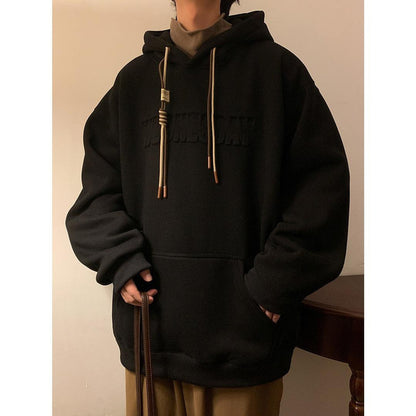 Heavyweight Fleece Hoodie for Men, Warm Thickened Vintage American Style, Winter Thermal Pullover with Hood