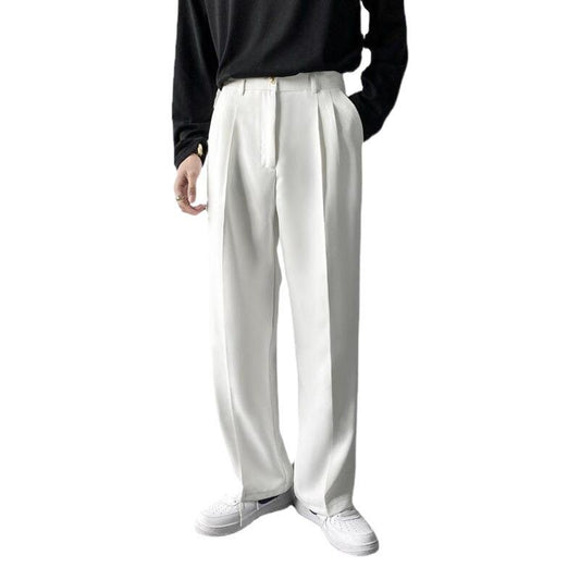 Men's Loose Fit White Dress Pants, Straight-Leg Wide Trousers, Wrinkle-Resistant, Casual and Draped Style