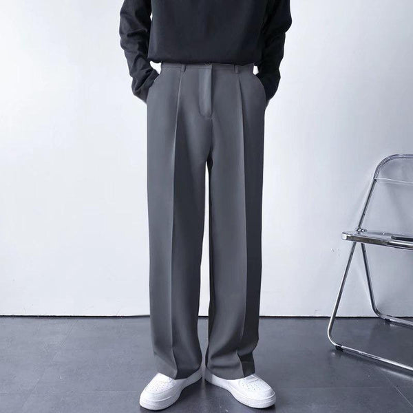 Men's Loose Fit White Dress Pants, Straight-Leg Wide Trousers, Wrinkle-Resistant, Casual and Draped Style