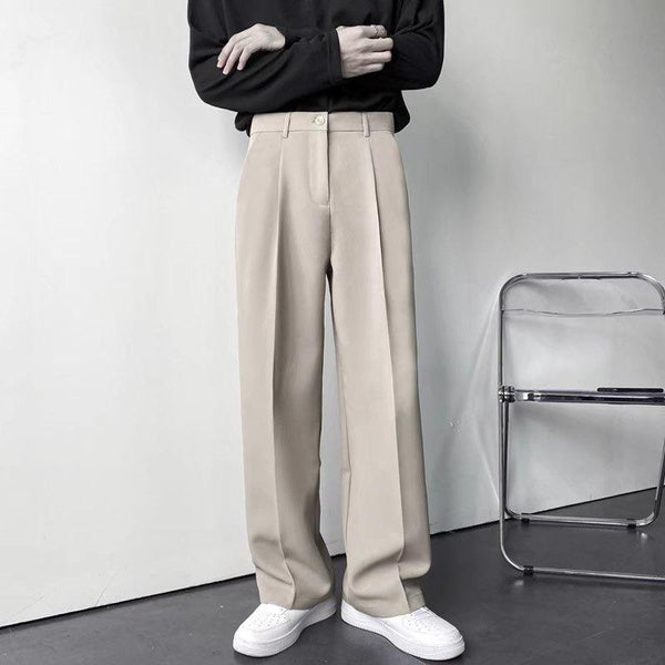 Men's Loose Fit White Dress Pants, Straight-Leg Wide Trousers, Wrinkle-Resistant, Casual and Draped Style