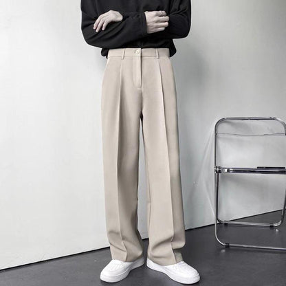 Men's Loose Fit White Dress Pants, Straight-Leg Wide Trousers, Wrinkle-Resistant, Casual and Draped Style