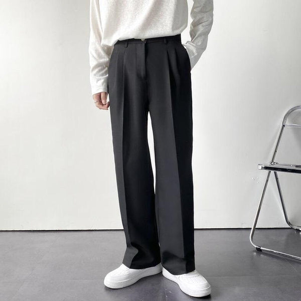 Men's Loose Fit White Dress Pants, Straight-Leg Wide Trousers, Wrinkle-Resistant, Casual and Draped Style