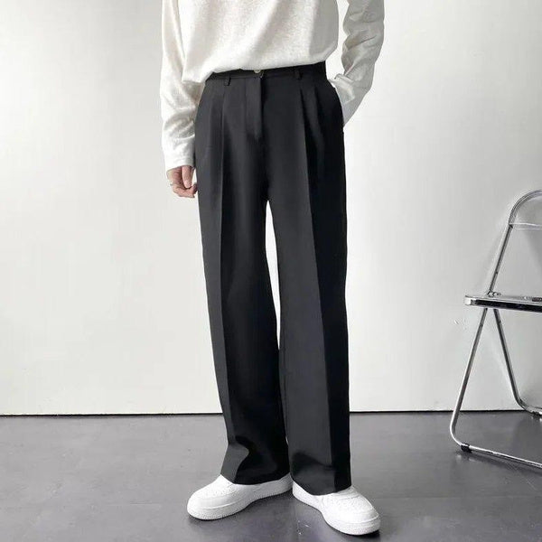Men's Loose Fit White Dress Pants, Straight-Leg Wide Trousers, Wrinkle-Resistant, Casual and Draped Style