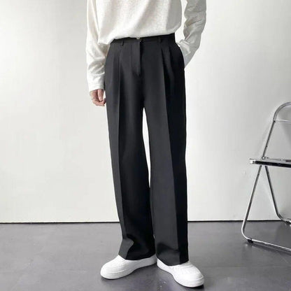 Men's Loose Fit White Dress Pants, Straight-Leg Wide Trousers, Wrinkle-Resistant, Casual and Draped Style
