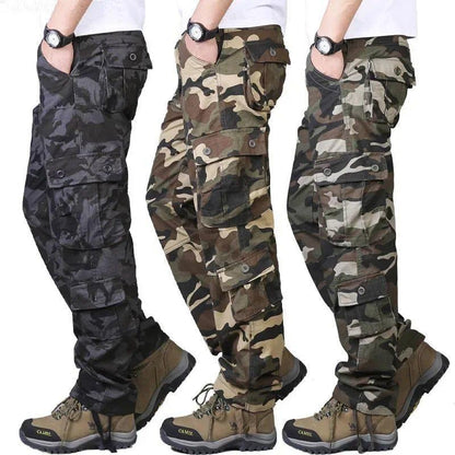 Men's Heavy-Duty Cotton Camouflage Cargo Pants, Durable Straight-Leg Military-Style Trousers, Comfortable Loose Fit for Outdoor and Work
