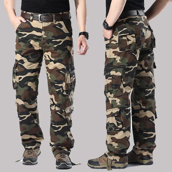 Men's Heavy-Duty Cotton Camouflage Cargo Pants, Durable Straight-Leg Military-Style Trousers, Comfortable Loose Fit for Outdoor and Work