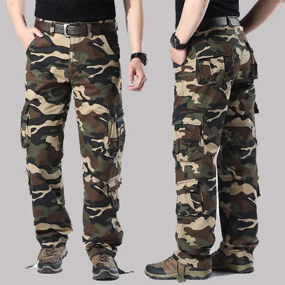 Men's Heavy-Duty Cotton Camouflage Cargo Pants, Durable Straight-Leg Military-Style Trousers, Comfortable Loose Fit for Outdoor and Work