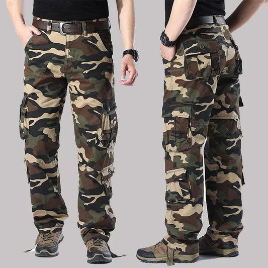 Men's Heavy-Duty Cotton Camouflage Cargo Pants, Durable Straight-Leg Military-Style Trousers, Comfortable Loose Fit for Outdoor and Work