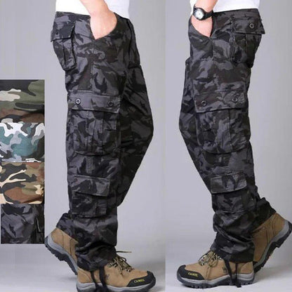 Men's Heavy-Duty Cotton Camouflage Cargo Pants, Durable Straight-Leg Military-Style Trousers, Comfortable Loose Fit for Outdoor and Work
