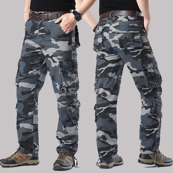 Men's Heavy-Duty Cotton Camouflage Cargo Pants, Durable Straight-Leg Military-Style Trousers, Comfortable Loose Fit for Outdoor and Work
