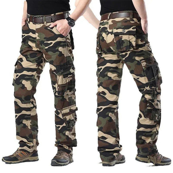 Men's Heavy-Duty Cotton Camouflage Cargo Pants, Durable Straight-Leg Military-Style Trousers, Comfortable Loose Fit for Outdoor and Work