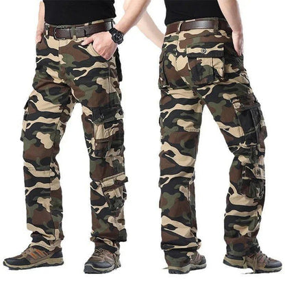 Men's Heavy-Duty Cotton Camouflage Cargo Pants, Durable Straight-Leg Military-Style Trousers, Comfortable Loose Fit for Outdoor and Work
