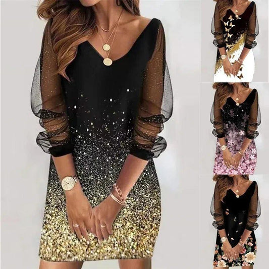 Sequin Mesh Sheer Dress for Women, Elegant See-Through Party Evening Gown