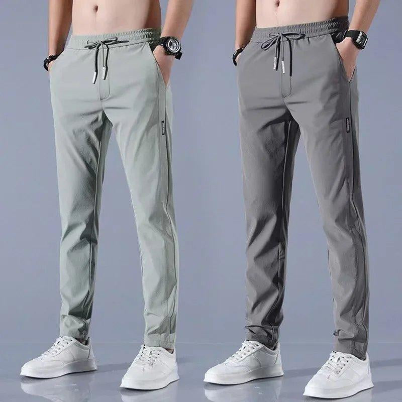 Men’s Lightweight Ice Silk Casual Pants – Breathable, Loose-Fit, Trendy Straight-Leg 9/10 Length Trousers for Work & Sports