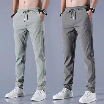 Men’s Lightweight Ice Silk Casual Pants – Breathable, Loose-Fit, Trendy Straight-Leg 9/10 Length Trousers for Work & Sports