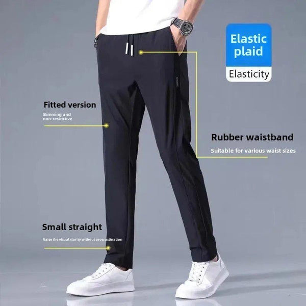 Men’s Lightweight Ice Silk Casual Pants – Breathable, Loose-Fit, Trendy Straight-Leg 9/10 Length Trousers for Work & Sports