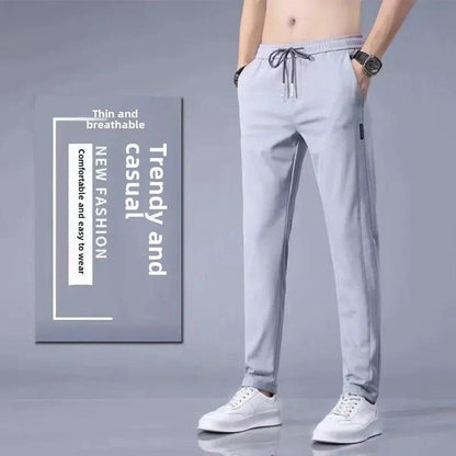 Men’s Lightweight Ice Silk Casual Pants – Breathable, Loose-Fit, Trendy Straight-Leg 9/10 Length Trousers for Work & Sports