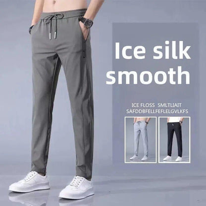 Men’s Lightweight Ice Silk Casual Pants – Breathable, Loose-Fit, Trendy Straight-Leg 9/10 Length Trousers for Work & Sports