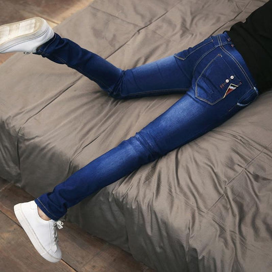 Men’s Summer Slim Fit Stretch Jeans – Lightweight Korean Style Casual Retro Skinny Pants