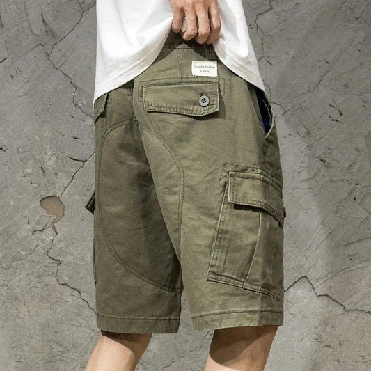 Men’s Outdoor Cargo Shorts, Multi-Pocket Black Streetwear, Loose Fit Casual Knee-Length Pants