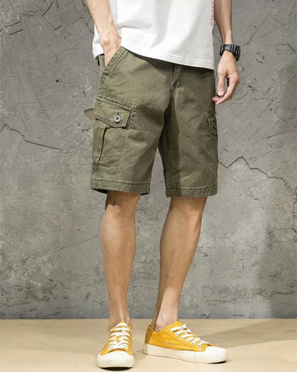Men’s Outdoor Cargo Shorts, Multi-Pocket Black Streetwear, Loose Fit Casual Knee-Length Pants