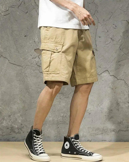 Men’s Outdoor Cargo Shorts, Multi-Pocket Black Streetwear, Loose Fit Casual Knee-Length Pants