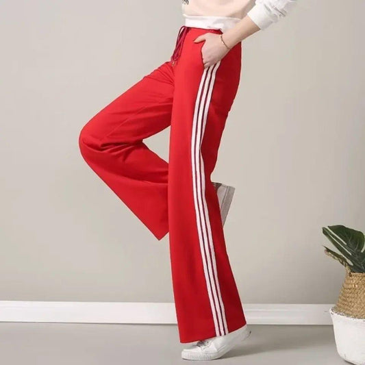 High Waist Wide Leg Track Pants for Women, Slim Fit Straight-Leg Athletic Trousers, Casual Loose Three-Stripe Sports Pants