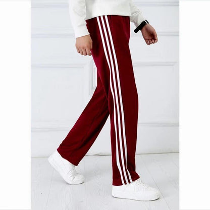 High Waist Wide Leg Track Pants for Women, Slim Fit Straight-Leg Athletic Trousers, Casual Loose Three-Stripe Sports Pants