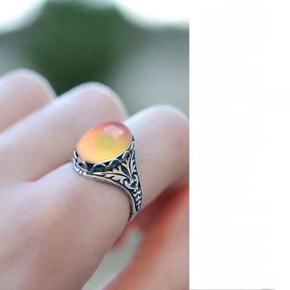 Color Changing Mood Ring for Women – Vintage Retro Round Engagement Band, Temperature Sensitive Jewelry
