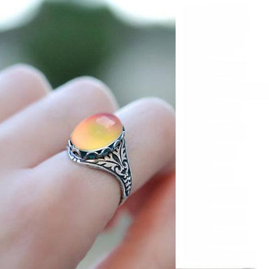Color Changing Mood Ring for Women – Vintage Retro Round Engagement Band, Temperature Sensitive Jewelry