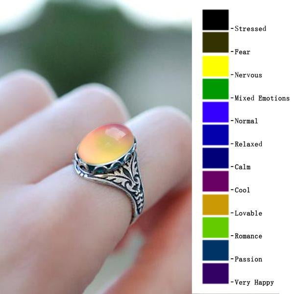 Color Changing Mood Ring for Women – Vintage Retro Round Engagement Band, Temperature Sensitive Jewelry