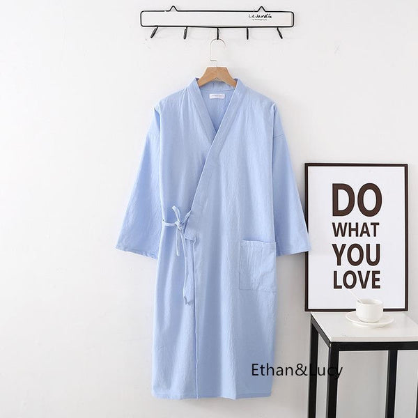 Washed Ramie Cotton Long Sleeve Bathrobe – Soft, Breathable Loungewear for Home