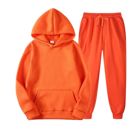Men’s Solid Color Fleece Hoodie Set – Casual Pullover Sweatshirt and Joggers, Soft and Warm
