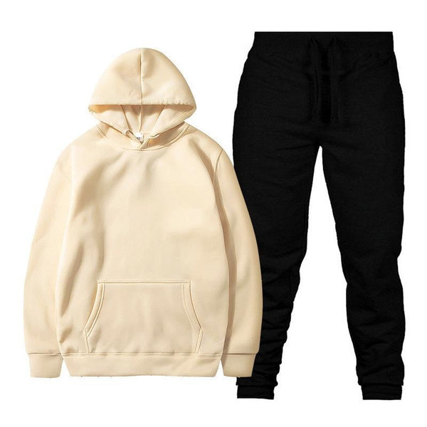 Men’s Solid Color Fleece Hoodie Set – Casual Pullover Sweatshirt and Joggers, Soft and Warm