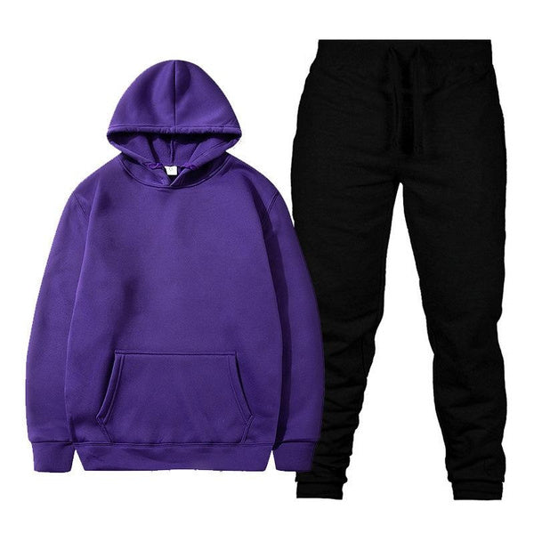 Men’s Solid Color Fleece Hoodie Set – Casual Pullover Sweatshirt and Joggers, Soft and Warm