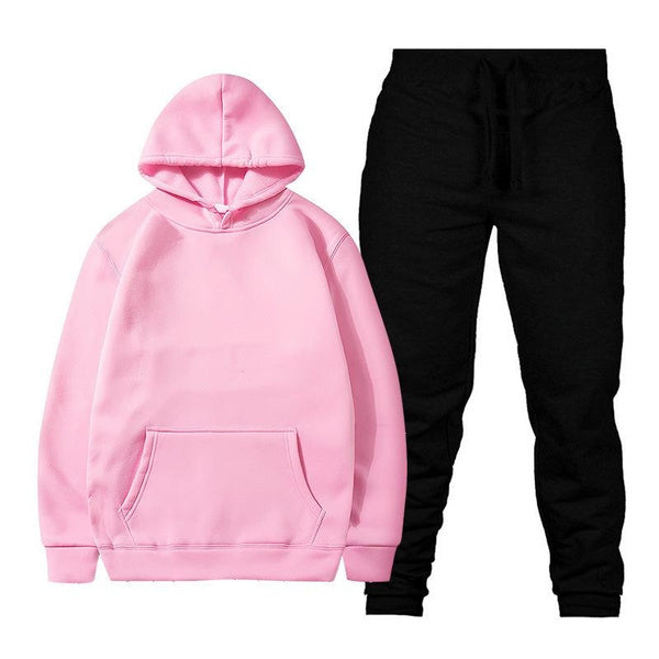 Men’s Solid Color Fleece Hoodie Set – Casual Pullover Sweatshirt and Joggers, Soft and Warm