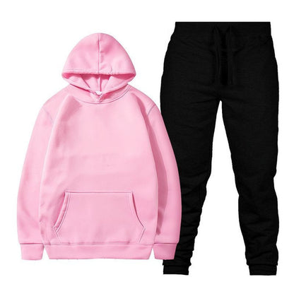 Men’s Solid Color Fleece Hoodie Set – Casual Pullover Sweatshirt and Joggers, Soft and Warm