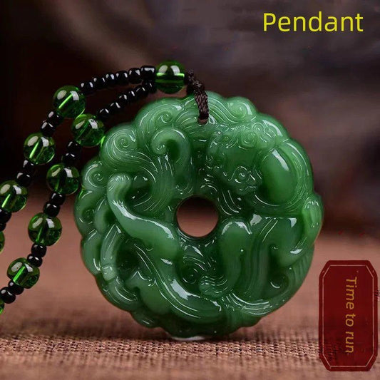 Jade Green Pi Xiu Pendant Necklace, Lucky Amulet for Men and Women, Unique Safety Talisman Jewelry