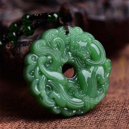 Jade Green Pi Xiu Pendant Necklace, Lucky Amulet for Men and Women, Unique Safety Talisman Jewelry