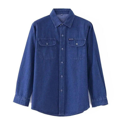 Men's Cotton Denim Long Sleeve Shirt, Loose Fit Casual Plus Size Workwear Top