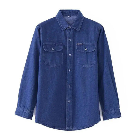 Men's Cotton Denim Long Sleeve Shirt, Loose Fit Casual Plus Size Workwear Top